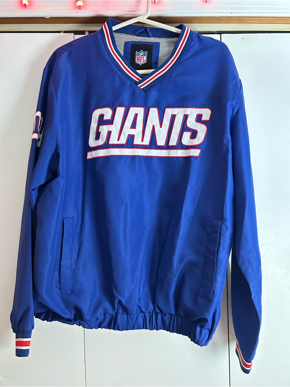 NFL Royal Blue Giants Pullover Jacket with White & Red Trim Mens size M